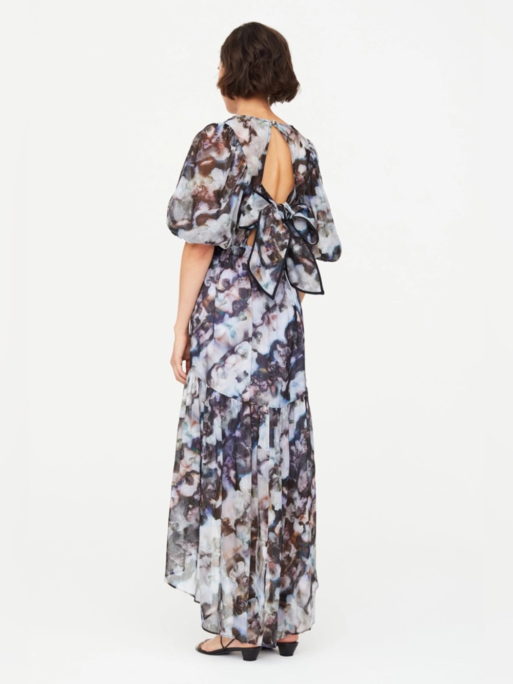 NWT Marie Oliver Mags Dress. Watercolor Floral High-Low Maxi Dress in Blue &Gray